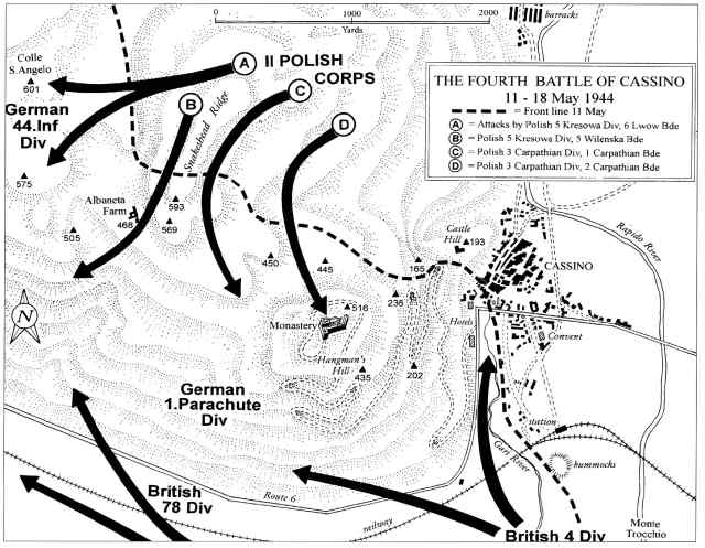 <p>Direttrici di attacco alleate nella quarta battaglia di Cassino (operazione Diadem).</p>