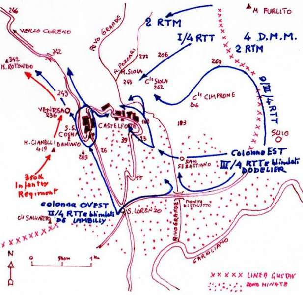 <p>Schizzo topografico della zona di Castelforte, sede dei combattimenti del 12-13 maggio<br /> 1944.</p>