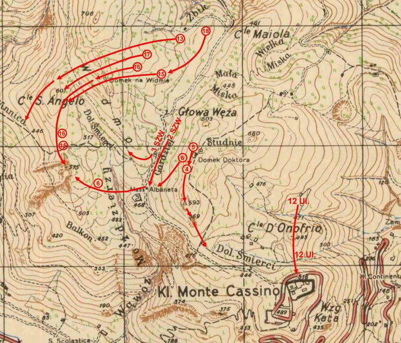 <p>Le linee dell’attacco polacco del 17 maggio 1944.</p>