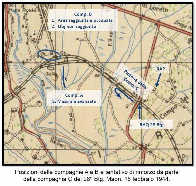 <p>17-18 febbraio 1944. L'attacco dei Maori verso la stazione di Cassino.<br />Grafica a cura di Livio Cavallaro.</p>