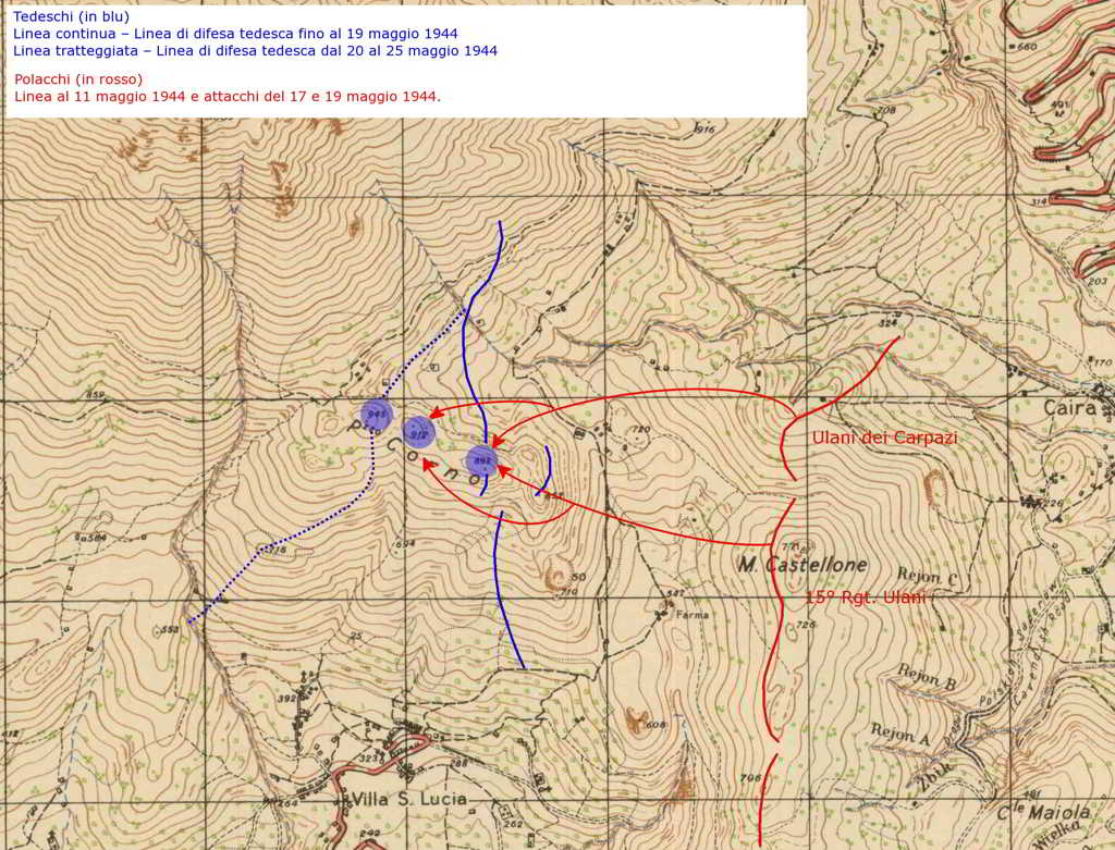<p>Maggio 1944. Le posizioni polacche e quelle tedesche nella zona Monte Castellone - Pizzo Corno.</p>