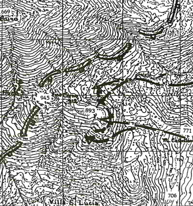 <p>Cartina riproducente le posizioni del Hochgebirgs-Bataillon 4, prima del 19 maggio 1944. (Karl Schröder, “Dort, wo der Adler haust”, Geschichte des Hochgebirgs-Bataillons 4, Eine Chronik aus den Jahren 1943-1945, s.d.)<br /></p>