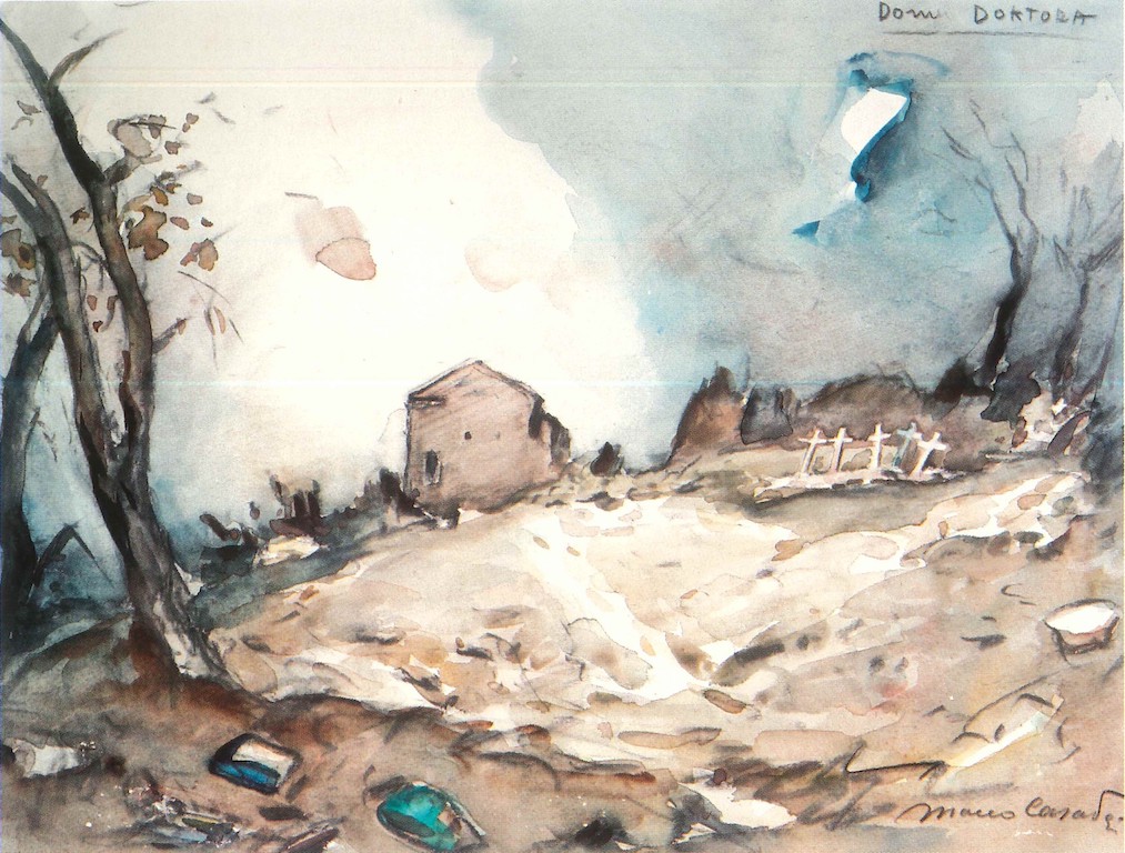 <p>Maceo Casadei - Forlì, 1899 - 1992<br />Dom Doktora, 1945<br />acquerello, 32,5 x 43 cm</p>